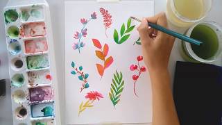 FOLHAS amp FLORES EM AQUARELA  Speed painting [upl. by Lleddaw]