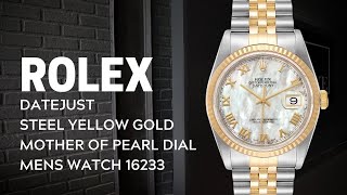 Rolex Datejust Steel Yellow Gold Mother of Pearl Dial Mens Watch 16233 Review  SwissWatchExpo [upl. by Boleyn]