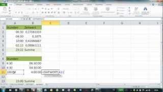 Excel  DATWERT  Berechnung von Zeiten größer 24 Stunden im Textformat [upl. by Jezabel]