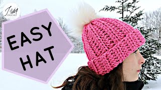 HOW TO CROCHET THE EASIEST HAT EVER  Beginners Crochet Hat  Adult Unisex Hat  Crochet Ribbed Hat [upl. by Yrelle]