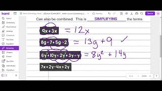 Elmhorst Math Lesson Combining Like Terms [upl. by Annekim841]