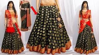 Beautiful Lehenga Cutting amp Stitching From Sareeसाड़ी से सुंदर और आसान घेरदार लहंगा बनाने का तरीका [upl. by Bronez]