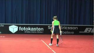 Anna Chakvetadze vs Regina Kulikova serving  Porsche Tennis Grand Prix 201 [upl. by Atirrehs129]