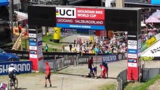 UCI MTB World Cup Downhill  Leogang 2017 horrible crash Remi Thirion [upl. by Behre]