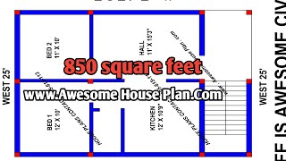 25 x 34 east face 850 square feet house plan [upl. by Groscr]