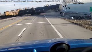 Dash cam footage captures Springfield Ohio train derailment [upl. by Solitta577]