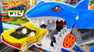 Draven Unleashes the Car Eating Shark on Hot Wheels City 😱🦈  More Kids Cartoons  Hot Wheels [upl. by Ellebasi]