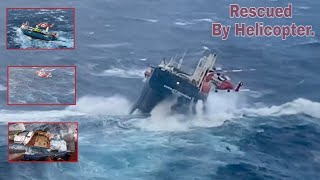 Helicopter Rescue operation for Dutch Cargo ship Eemslift Hendrika in rough sea at Norwegian Sea [upl. by Grishilde]