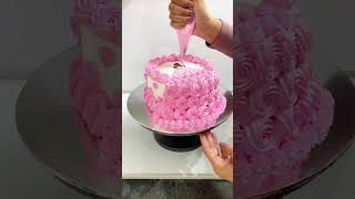 Pink Rosette wedding dress cake decoration Cake decorating ideas viralshorts ytshots shortsfeed [upl. by Rehsu]