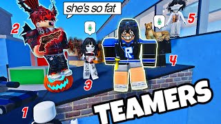 BEATING TOXIC TEAMERS ON MM2 Voice Chat THEY CRIED [upl. by Tomchay151]