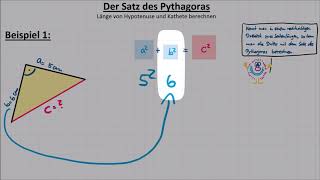 Satz des Pythagoras 2  Länge von Hypotenuse und Kathete berechnen Erklärung [upl. by Celeste864]