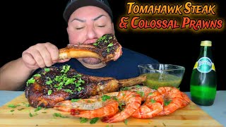 JUICY TOMAHAWK STEAK AND COLOSSAL TIGER PRAWNS MUKBANG • Let Me Know What You Think of This Idea [upl. by Marou]