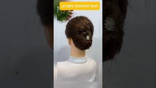 Simple braided bun 😍 backtoschool fallhairstyle shortsfeed shorts hairstyle hair hairtutorial [upl. by Anayi]