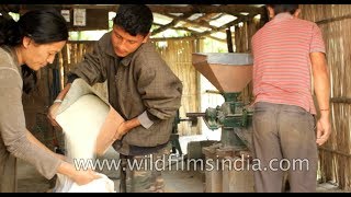 Rice mill for hulling or husking lal chaval in Bhutan [upl. by Airt]