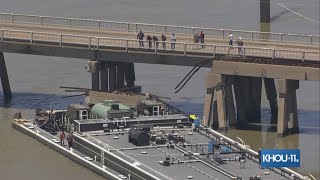 Raw video Pelican Island Causeway closed in both directions due to barge hitting the bridge [upl. by Nahtam75]