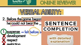 CIVIL SERVICE EXAM  Verbal Ability Sentence Completion detailed explanation CSE Online Reviewer [upl. by Judson]