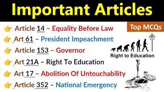 Important Articles  Important Article Of Indian Constitution  महत्वपूर्ण अनुच्छेद  MCQs [upl. by Briney678]