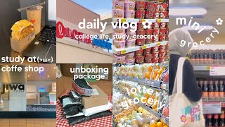 a day in my life 🍑☁️🔆 college life study at coffe shop mini grocery mini haul 📚🧃🥪 [upl. by Christin760]