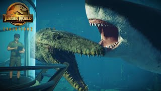 MEGALODON vs Mosasaurus RESEARCH FACILITY  Jurassic World Evolution 2 Speed Build [upl. by Karna]