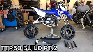 HOW TO INSTALL TTR HONDA 50 SUSPENSION  TTR 50 FREE PITBIKE BUILD PT2 [upl. by Aidole]