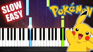 Pokemon Theme  SLOW EASY Piano Tutorial by PlutaX [upl. by Einnoc]