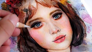 HOW TO PAINT A PORTRAIT WITH WATERCOLORS amp COLOR PENCILS IN ONLY 5 STEPS [upl. by Normalie237]