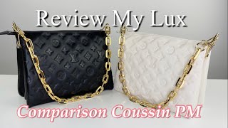 Louis Vuitton Coussin PM Black amp White comparison  what fits in this bag Indepth review [upl. by Ralip]