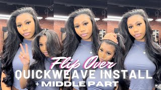 HOW TO FLIPOVER QUICKWEAVE with MIDDLE PART  LAYERING AND BLOWOUT CURLS AdoreAbria XAlipearl Hair [upl. by Nalorac560]