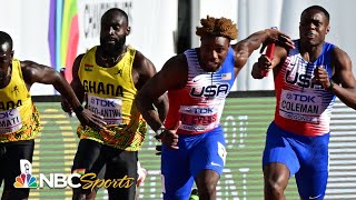 Noah Lyles and Christian Coleman lead Team USA into 4x100 relay finals at Worlds  NBC Sports [upl. by Terrye]