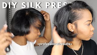 HOW TO SILK PRESS ON NATURAL HAIR AT HOME  TRIM  CURLY TO STRAIGHT  PROFESSIONAL RESULTS [upl. by Aspia]