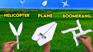 3 Best paper flying paper planes  how to make flying paper helicopter  how to make paper boomerang [upl. by Ycniuq488]