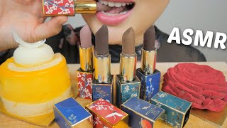 ASMR Mini Mousse Cakes with Real Lipstick Chocolate NO Talking Eating Sounds  NE Lets Eat [upl. by Dilly]