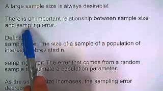 6 1 3 Sampling Error and Sample Size [upl. by Llibyc404]