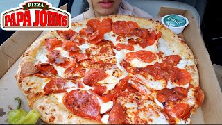 ASMR EATING SOUND PAPA JOHNS CAR MUKBANG STUFFED CHEESE CRUST PEPPERONI PIZZA CHICKEN WING TWILIGHT [upl. by Nekal]