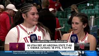 Alissa Pili amp Ines Vieira Post Game Interview Pac12 Tournament 6 Utah Utes vs 11 ASU Sun Devils [upl. by Anestassia]