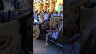 Billionaire luxury lady getting out her Bentley at Monte Carlo billionaire monacoluxurylifestyle [upl. by Aniaz]