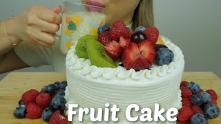 Whole FRESH FRUIT CREAM CAKE Soft Relaxing No Talking Eating Sounds  NE [upl. by Yroffej593]