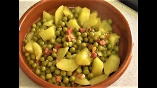 GUISANTES CON JAMÓN Y PATATAS Peas with ham and potatoes [upl. by Enawd]