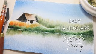 Easy LANDSCAPE watercolor painting tutorial for Beginners [upl. by Elleynod]