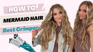 How To Crimp Your Hair Mermaid Waves Beach Waves with Halo Hair Extensions [upl. by Ahtrim767]