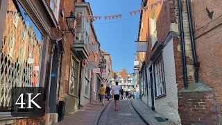 4K UHD  LINCOLN  UK  🇬🇧 Walking On High Street The Strait and Steep Hill 🚶🏻‍♂️☀️ SUMMER 2021 [upl. by Egrog683]