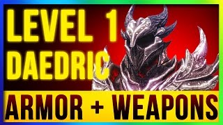 Skyrim Remastered Best DAEDRIC Weapons amp Armor ALL Enchanted At LEVEL ONE Special Edition Build [upl. by Nnaer141]