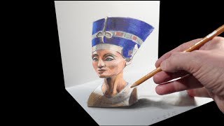 Drawing Nefertiti Illusion  3D Anamorphosis on Paper  VamosART [upl. by Ahsilam]