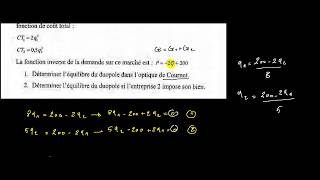 Microéconomie S2 Bi darija EP3 les Marchés  Oligopole  Exercices corrigés duopole de cournot [upl. by Annah]