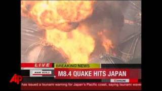 Raw Video Refinery Burns After Japan Quake [upl. by Lednem]