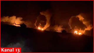 Live footage of burning helicopters at Russia’s hit military airfield Airfield’s engulfed in flames [upl. by Zoeller126]