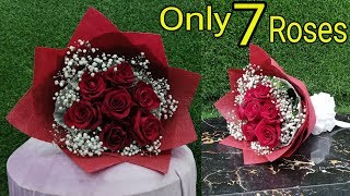 7 roses arrange flowers Bouquet  flower wrapping techniques  Flower Bouquet arrangement [upl. by Ebbie]