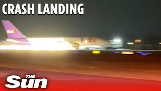 Sparks fly as FedEx plane crash lands on Chattanooga runway [upl. by Monda]