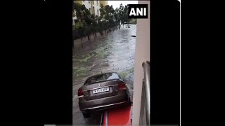 Terrifying scenes as car gets trapped in Chennais flooded streets [upl. by Burrus]