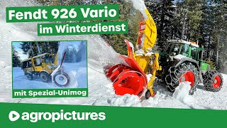 Fendt Favorit 926 Vario und Spezial Unimog mit Schneefräse im Winterdienst  Schneeräumen Österreich [upl. by Wescott]